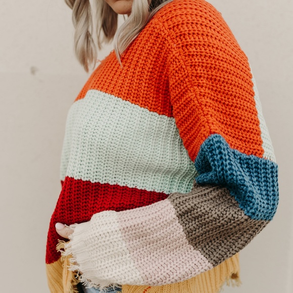 HOST PICK MULTI COLORED STRIPED DISTRESSED SWEATER - Picture 8 of 8